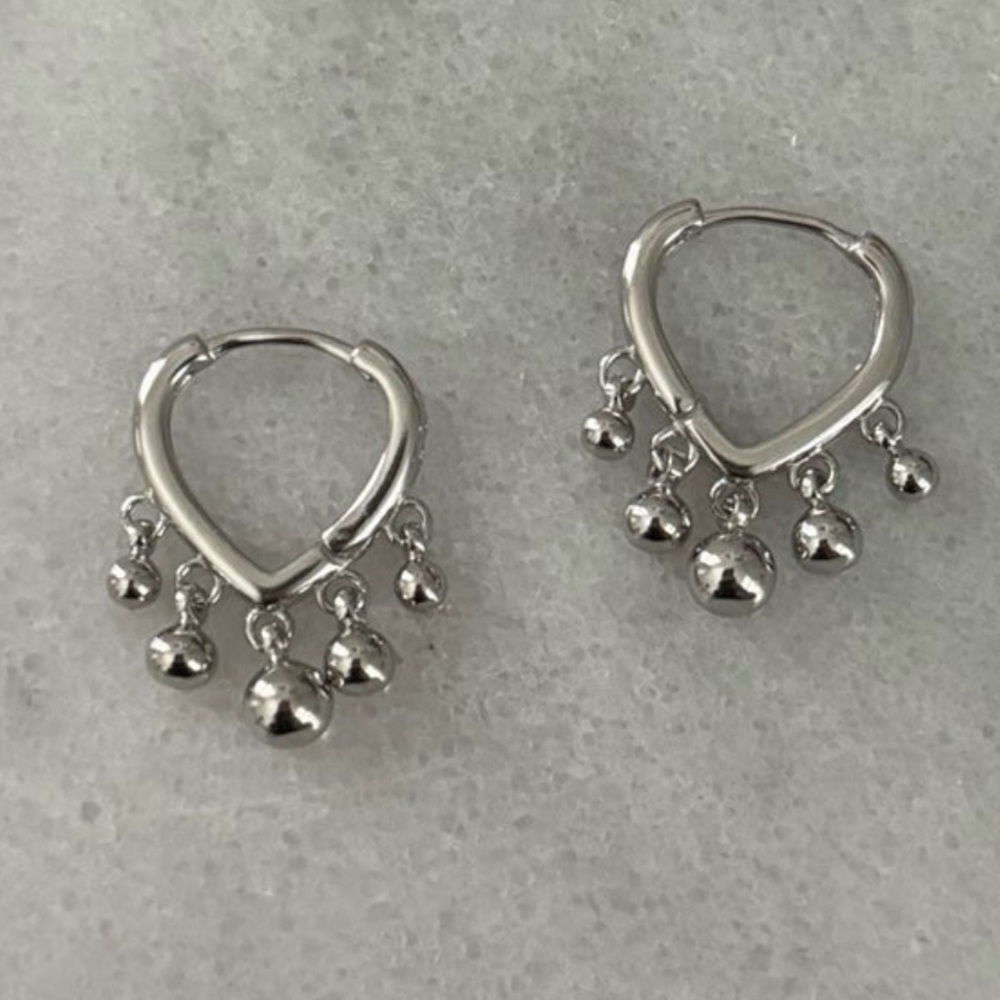 COPY - Sterling Silver Triangle Fringe Ball Hoop Earrings